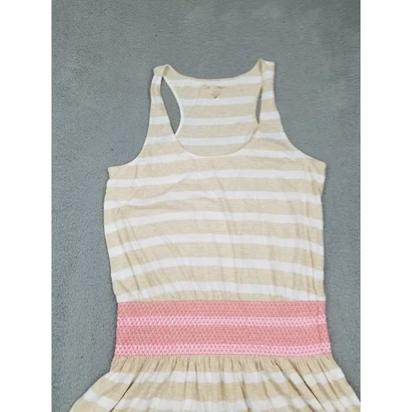 Lilly Pulitzer Dress Womens Large Tan White Striped Racerback‎ Smocked 26719 - Picture 2 of 14